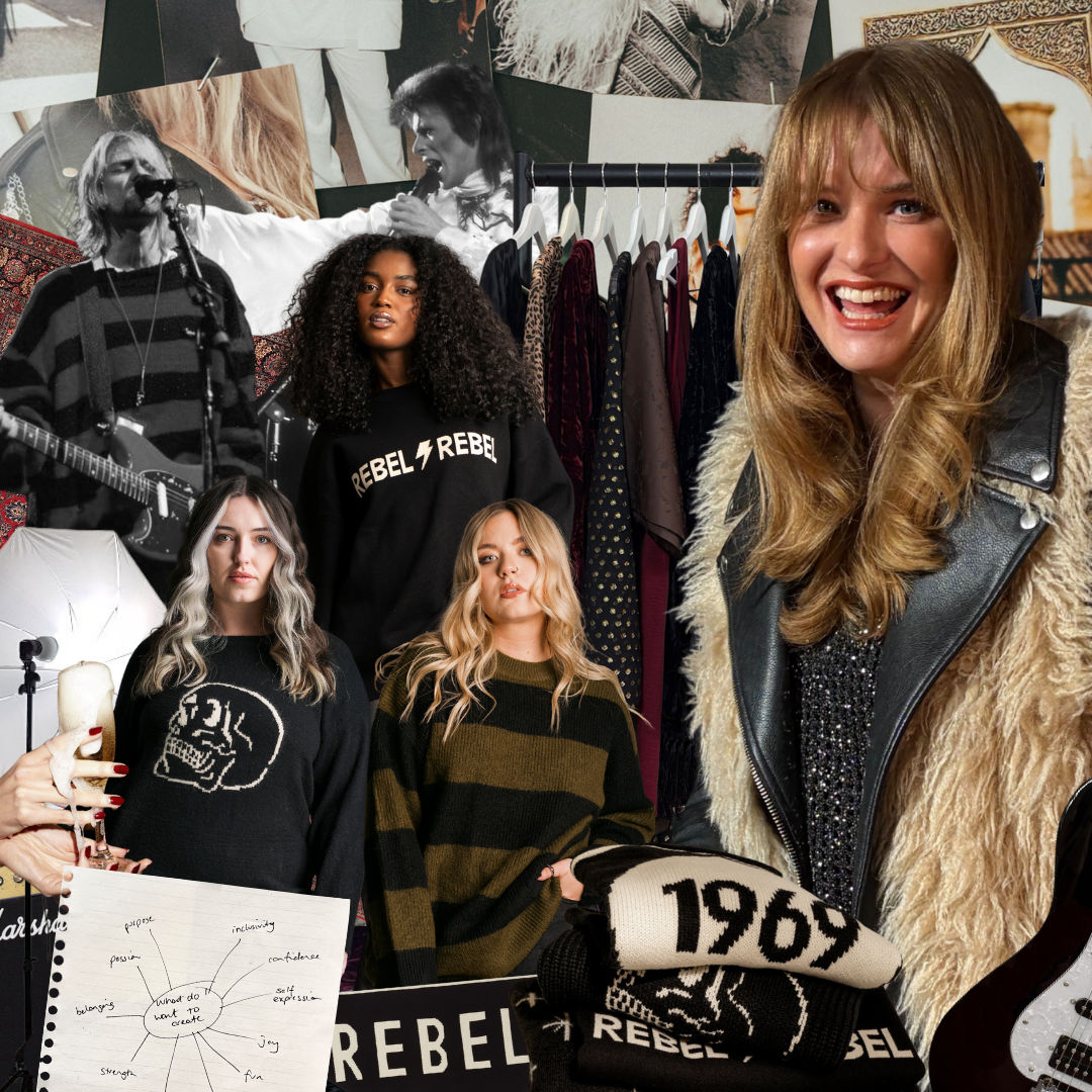 Graphic Knitwear by Little Lies featuring Rebel Rebel rock 'n roll inspired slogan knits